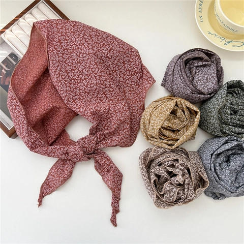 Damen Dreieckstuch Baumwolle Leinen Blumendruck Halstuch Stirnband Haarband Retro Französischer Stil Frühling Herbst Leicht