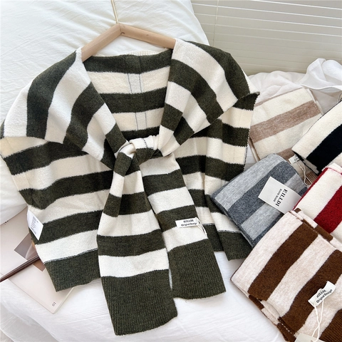 Scialle In Maglia A Righe Da Donna Collo Finto Decorativo Sciarpa Leggera Versatile Per Ufficio Abbigliamento Casual Viaggi