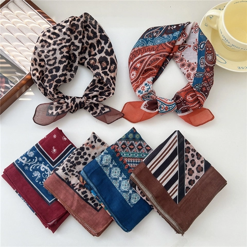 Mode Bandana Quadratisch Schal Baumwolle Polyester Mischung Leopard Paisley Druck Retro Französisch Stil Stirnband Haar Zubehör