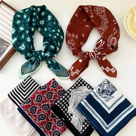 Women Square Scarf Printed Cotton Linen Neck Scarf Fashion Paisley Houndstooth Decorative Headband Elegant Handkerchief