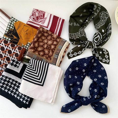 Women Square Scarf Printed Cotton Linen Neck Scarf Fashion Paisley Houndstooth Decorative Headband Elegant Handkerchief