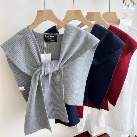 Sciarpa Scialle In Maglia Da Donna Tinta Unita Collo Finto Annodato Avvolgente Per Spalla Accessorio Elegante Versatile