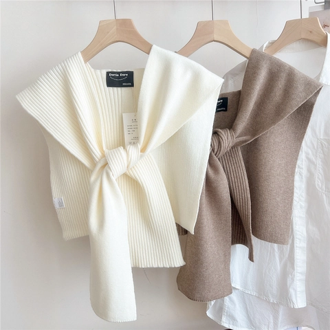 Sciarpa Scialle In Maglia Da Donna Tinta Unita Collo Finto Annodato Avvolgente Per Spalla Accessorio Elegante Versatile