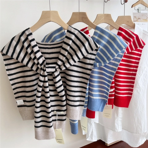 Scialle In Lana A Maglia A Righe Con Fiocco Coprispalle Versatile Colletto Finto Decorativo Per Donna