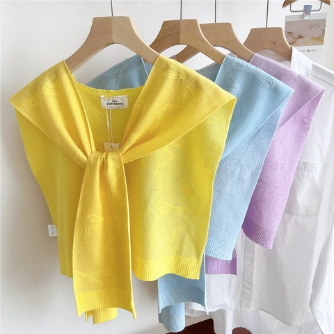Scialle In Maglia Con Trama A Fiocco Finto Colletto Misto Lana Con Lacci Coprispalle Per Donna Accessorio Elegante Versatile