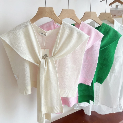 Scialle In Maglia Con Trama A Fiocco Finto Colletto Misto Lana Con Lacci Coprispalle Per Donna Accessorio Elegante Versatile