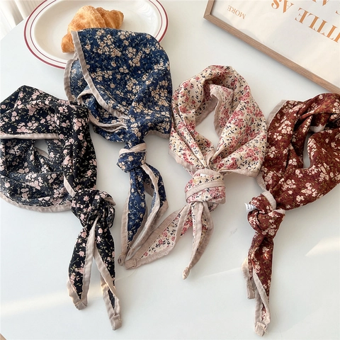 Bandana Con Stampa Floreale Vintage Francese Sciarpa In Cotone Lino Sottile Foulard Per Il Collo Fascia Per Capelli Accessori Da Donna