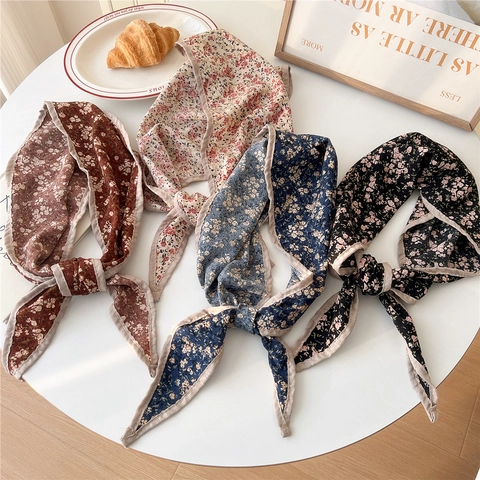Bandana Con Stampa Floreale Vintage Francese Sciarpa In Cotone Lino Sottile Foulard Per Il Collo Fascia Per Capelli Accessori Da Donna