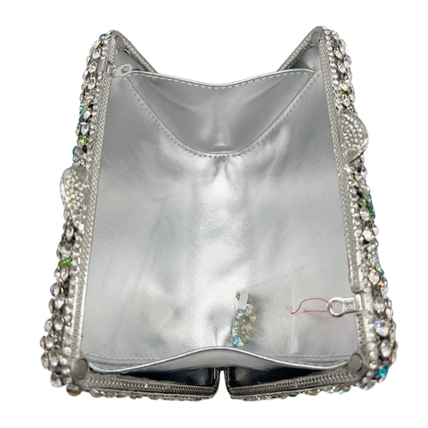 Floral Rhinestone Evening Clutch Bag Hollow Out Alloy Metal Flower Luxury Party Handbag With Chain Strap For Women