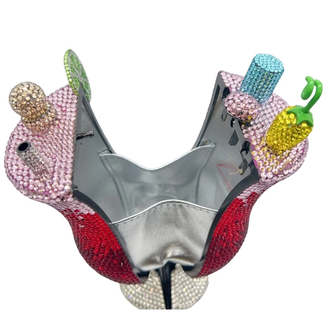 Cocktail Glass Rhinestone Evening Bag Sparkling Crystal Hurricane Cup Shape Clutch Handbag With Chain For Women Party
