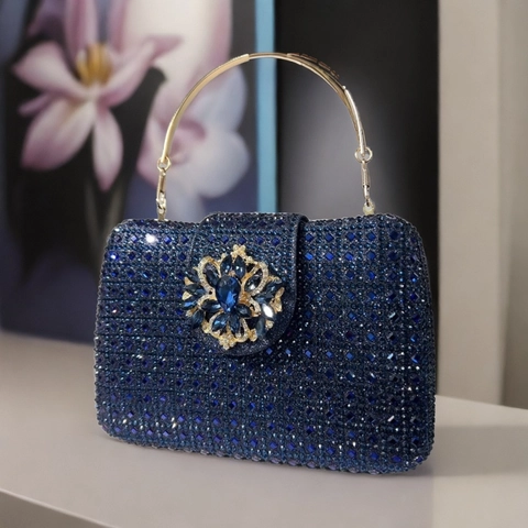 Luxury Rhinestone Evening Clutch Bag With Metal Handle Elegant Floral Jewel Buckle Formal Party Handbag For Women
