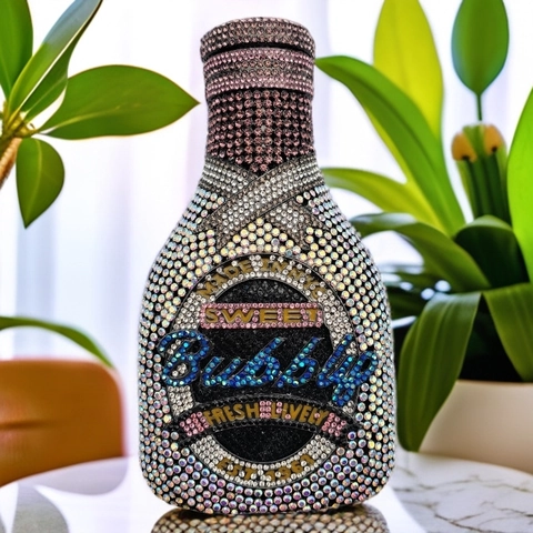 Bolso De Fiesta Con Forma De Botella De Champán Y Pedrería Brillante Bolso De Lujo Con Purpurina Y Cadena