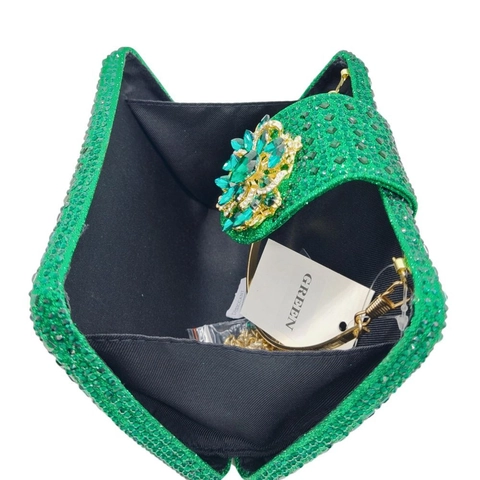 Rhinestone Evening Bag Gemstone Flower Clasp Hard Shell Clutch Metal Handle Party Wedding Elegant Ladies Banquet Purse