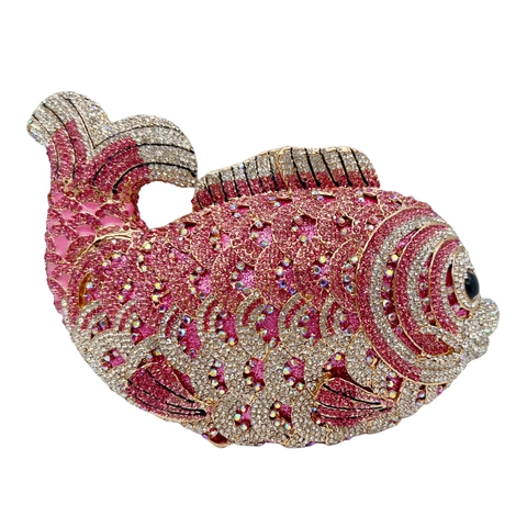 Bolso De Noche Con Forma De Pez Cartera De Mano Con Cristales Brillantes De Aleación Rígida Para Banquetes Fiestas Cadena