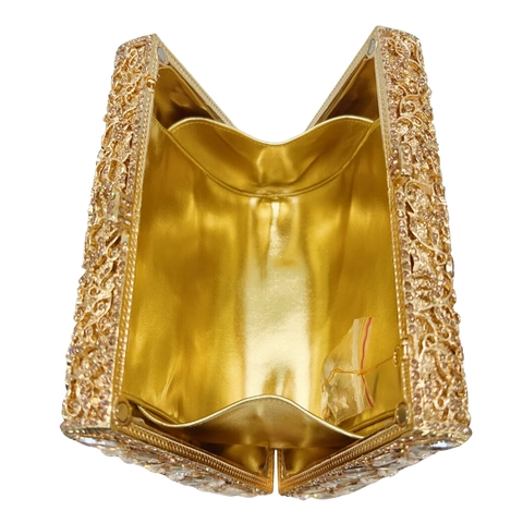 Abendtasche Mit Strass Goldene Clutch Mit Kristallen Und Kette Für Damen Party Hochzeit Bankett