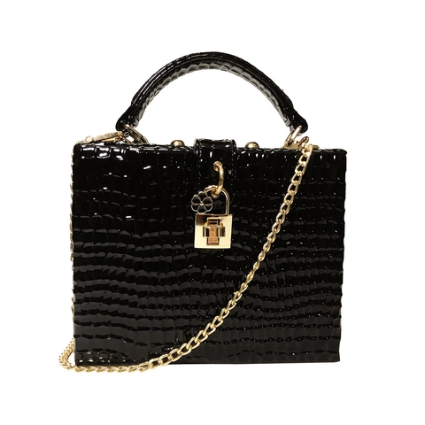 Snake Print Box Crossbody Bag For Women PU Leather Top Handle Structured Handbag Golden Metal Lock Chain Strap