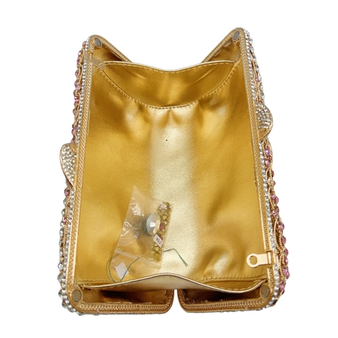 Luxury Evening Clutch Bag Alloy Rhinestone Crystal Hollow Hard Shell Chain Strap For Women Party Banquet Wedding Elegant