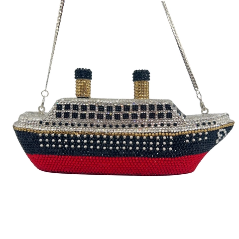 Borsa Da Sera A Forma Di Nave Da Crociera Interamente Ricoperta Di Strass Lusso Pochette In Cristallo Con Catena Da Donna