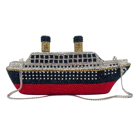 Borsa Da Sera A Forma Di Nave Da Crociera Interamente Ricoperta Di Strass Lusso Pochette In Cristallo Con Catena Da Donna