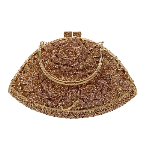 Borsa Da Sera Di Lusso Con Strass Completo Fiore Di Rosa Pochette Per Donne Banchetto Formale Matrimonio Con Catena