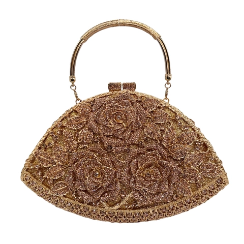 Borsa Da Sera Di Lusso Con Strass Completo Fiore Di Rosa Pochette Per Donne Banchetto Formale Matrimonio Con Catena