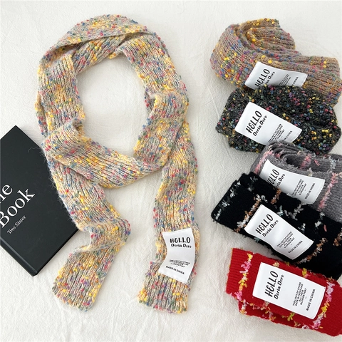 Confetti Knit Scarf For Women Winter Warm Long Narrow Neck Warmer Multi-Color Speckled Striped Vintage Style