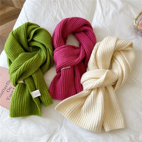 Women's Knitted Scarf Thick Ribbed Solid Color Warm Winter Neck Warmer Soft Acrylic Polyester Nylon Spandex