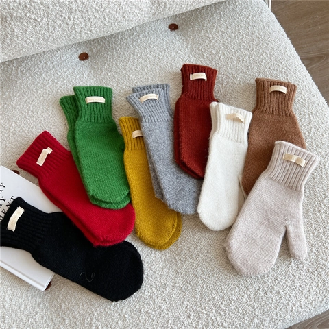 Muffole Invernali Donna Lana Maglia Ispessita Caldo Termico Esterno Antivento Carino Tinta Unita Guanti Tempo Freddo