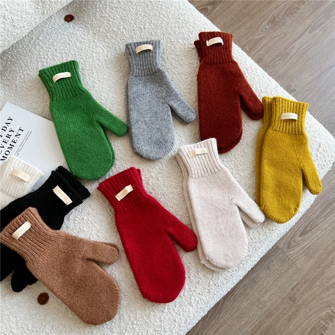 Muffole Invernali Donna Lana Maglia Ispessita Caldo Termico Esterno Antivento Carino Tinta Unita Guanti Tempo Freddo