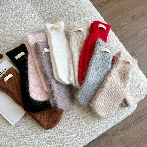 Damen Strickfäustlinge Verdickt Warm Plüsch Einfarbig Winter Handwärmer Weich Outdoor Kälteschutz