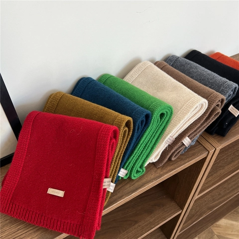 Sciarpa Donna In Pura Lana Maglia Calda Morbida Scaldacollo Stile Coreano Colore Solido Minimalista Inverno