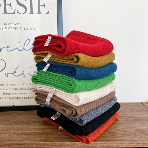 Sciarpa Donna In Pura Lana Maglia Calda Morbida Scaldacollo Stile Coreano Colore Solido Minimalista Inverno