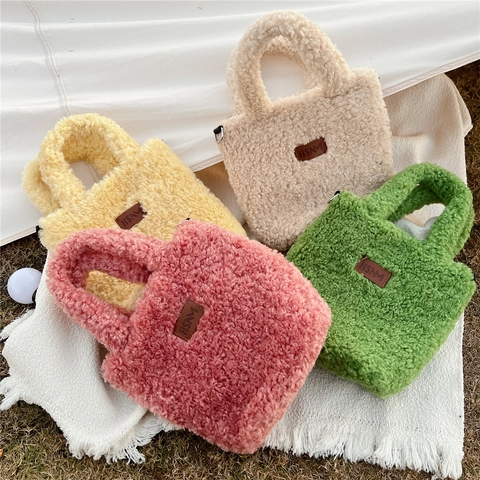 Borsa A Mano In Peluche Teddy Fleece Inverno Autunno Stile Coreano Versatile Carina Borsa A Tracolla Chiusura Magnetica