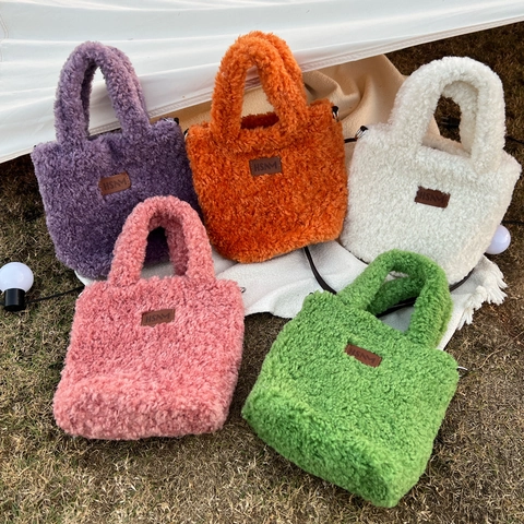 Borsa A Mano In Peluche Teddy Fleece Inverno Autunno Stile Coreano Versatile Carina Borsa A Tracolla Chiusura Magnetica