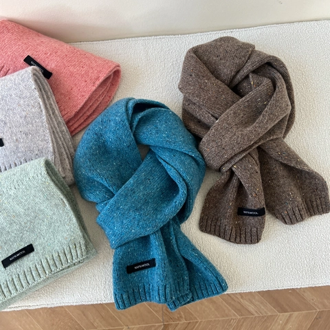 Sciarpa In Maglia Invernale 100% Lana Calda Motivo Macchiettato Marl Scaldacollo Per Donna E Uomo Tinta Unita A Costine