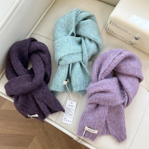 Sciarpa In Maglia Di Lana Di Alpaca Invernale Morbida Calda Pelosa Spessa Scaldacollo Tinta Unita Moda Coreana Accogliente