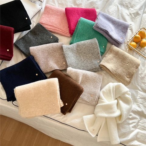 Winter Strickschal Weich Dick Warm Einfarbig Langer Halswickel Mit Metallknopf Dekoration Japanischer Stil Männer Frauen