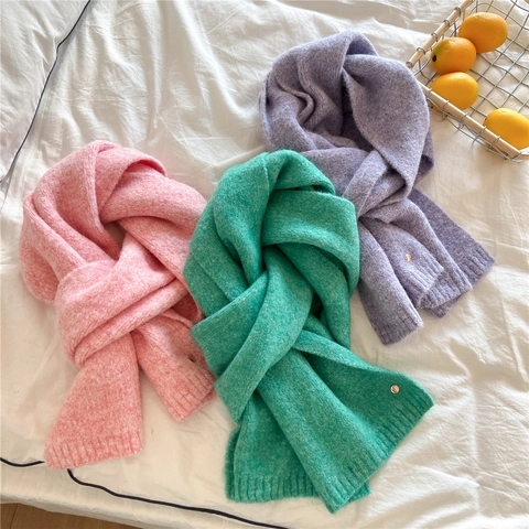 Winter Strickschal Weich Dick Warm Einfarbig Langer Halswickel Mit Metallknopf Dekoration Japanischer Stil Männer Frauen