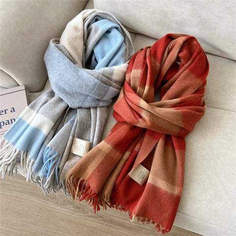 Sciarpa In Lana Donna Inverno Caldo Lungo Scialle Con Frange Elegante Righe 100 Per Cento Lana