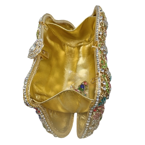 Pochette De Soirée De Luxe En Strass Sac À Main En Métal Évidé À Fleurs Pour Mariage Fête Dîner