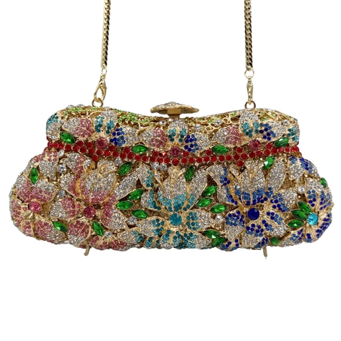 Pochette De Soirée De Luxe En Strass Sac À Main En Métal Évidé À Fleurs Pour Mariage Fête Dîner