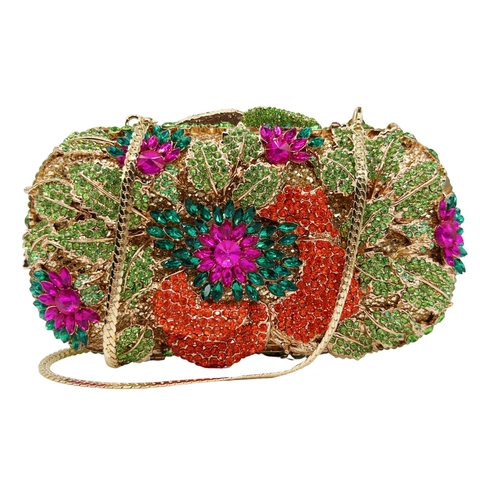 Borsa Da Sera Floreale Con Strass Pochette Traforata Fiore Metallico Guscio Rigido Matrimonio Festa Formale Donne Con Tracolla A Catena