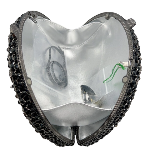 Luxe Avondtas Zwarte Strass Kristal Legering Uitgehold Waaiervorm Met Ketting Voor Feest Bruiloft Handtas
