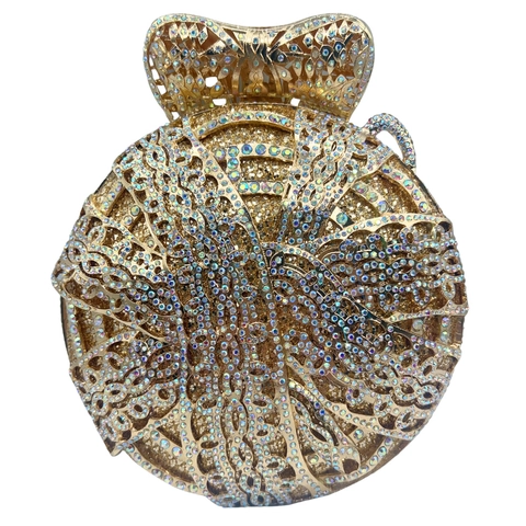 Bolso De Noche Redondo Lujo Cabeza De Cobra Aleación Diamantes De Imitación Ahuecado Cristal Clutch Con Cadena Para Mujer Fiesta