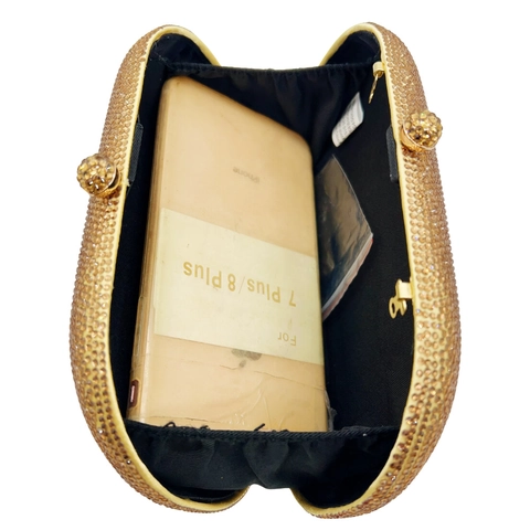 Pochette Da Sera Da Donna Lussuosa Con Strass Ovale Rigida Elegante Banchetto Matrimonio Festa Borsa Scintillante