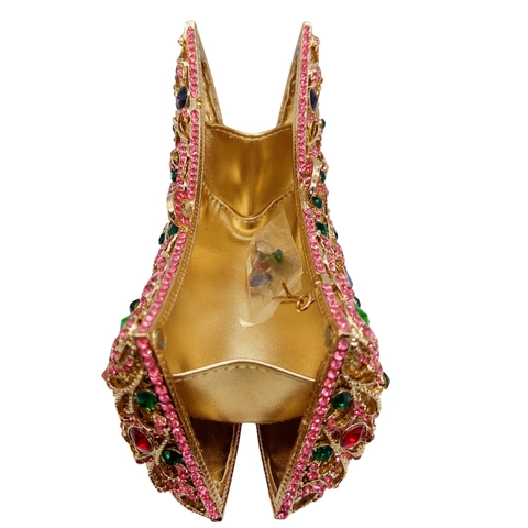 Borsa Da Sera Di Lusso In Metallo Traforato Con Strass E Gemme Colorate Per Donna Pochette Elegante Vintage Party