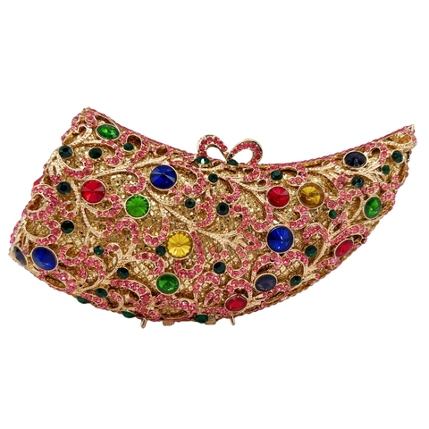 Borsa Da Sera Di Lusso In Metallo Traforato Con Strass E Gemme Colorate Per Donna Pochette Elegante Vintage Party