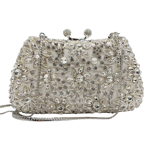 Pochette Da Sera In Lega Con Strass Floreali Cavi Per Donna Matrimonio Festa Lusso Borsa A Spalla Rigida
