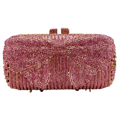 Bolso De Noche Clutch Estrás Lazo Diseño Cristal Lujo Fiesta Boda Bolso De Mano Con Cadena De Metal Desmontable