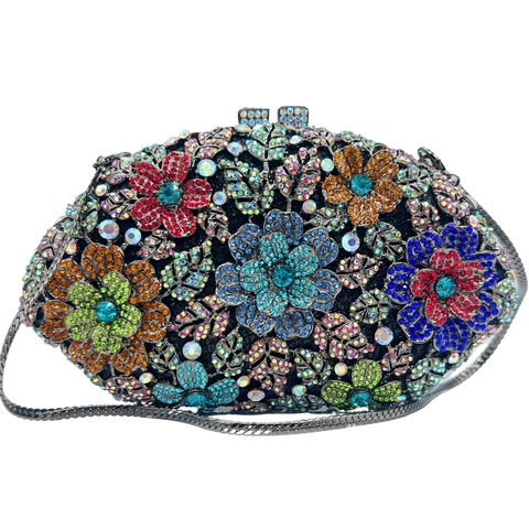 Bolso De Embrague De Noche De Lujo Flor Hueca Diamantes De Imitación Coloridos Cristal Bolso De Fiesta Con Cadena